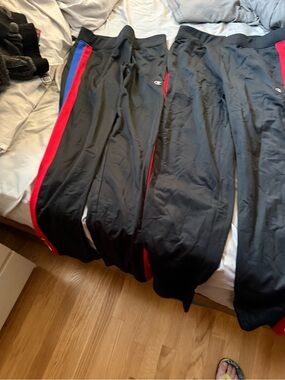 2 nwt boys Champion Black Track Pants with Red and Blue Side Stripes, size L, XL